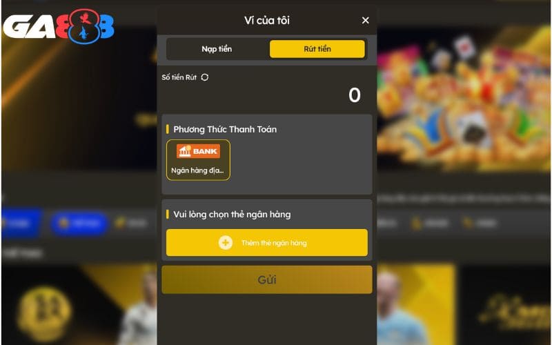 Nhập số tiền và hoàn tất giao dịch rút tiền GA888