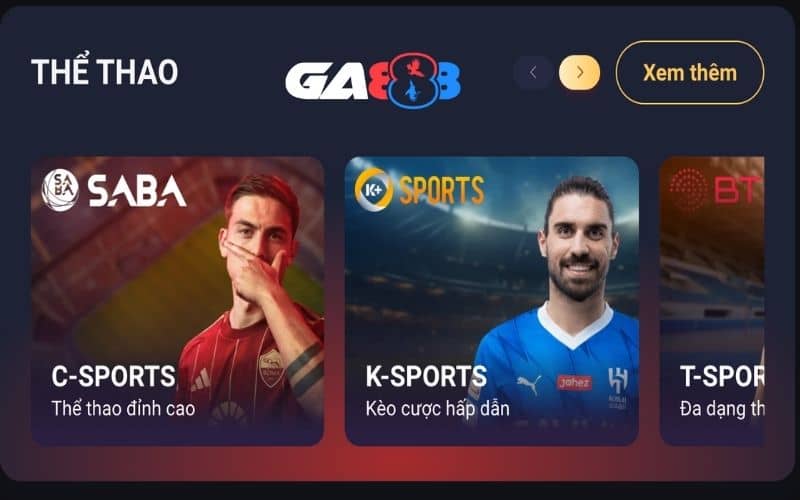 Thể thao GA888 có nhiều sảnh chơi và hoàn trả cao